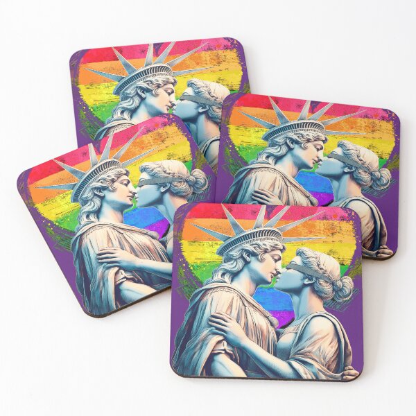 Item preview, Lady Justice and Liberty Kissing LGBTQ Pride Protest Art designed and sold by thelivingrp.