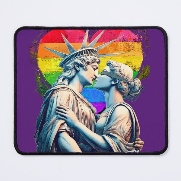 Item preview, Lady Justice and Liberty Kissing LGBTQ Pride Protest Art designed and sold by thelivingrp.