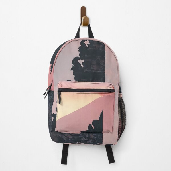 Item preview, Traveler at Bali Temple Split Gate Framed by Mount Agung Volcano at Pink Sunrise Over Clouds designed and sold by GulDesigns.