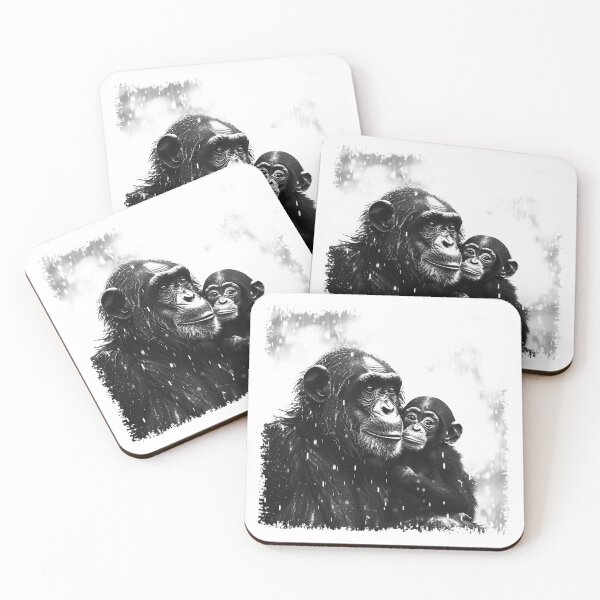Item preview, Chimpanzee Mother and Baby – Tender Wildlife Black and White Art designed and sold by inkoutninja.