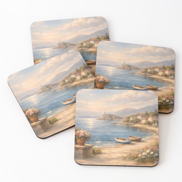 Item preview, Mediterranean Coastal Serenity - Oil Painting Style designed and sold by Art-Inspir-AI.