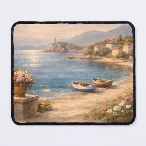 Item preview, Mediterranean Coastal Serenity - Oil Painting Style designed and sold by Art-Inspir-AI.