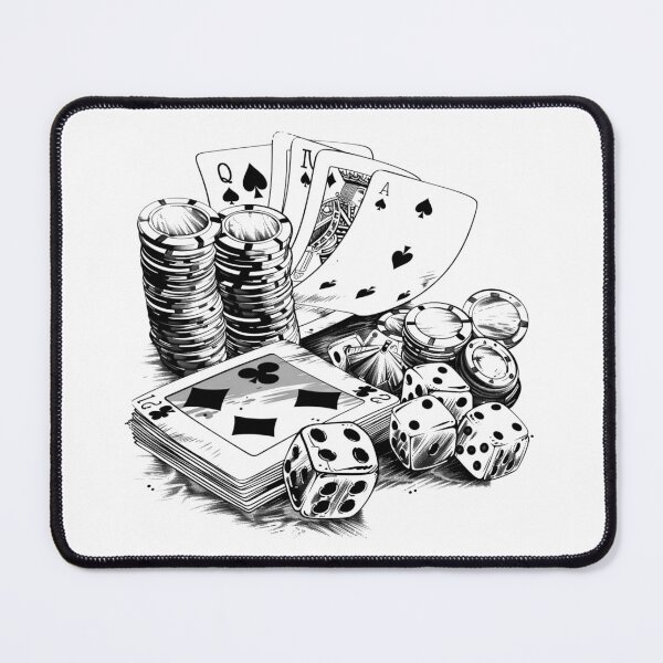 Item preview, Casino Chips and Playing Cards – Poker Dice Black and White Art designed and sold by inkoutninja.