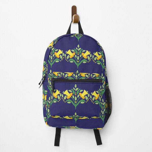 Item preview, Navy Floral Pattern, Yellow Daffodils, Bold Ogee Repeat Design designed and sold by TeesOnRosebud.