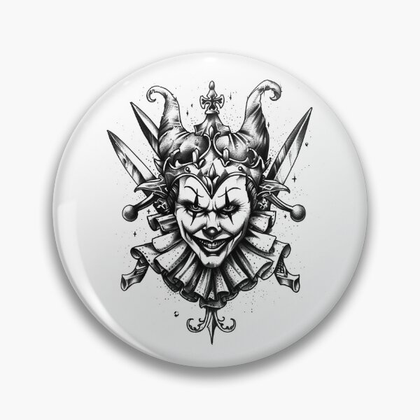 Item preview, Sinister Jester with Daggers – Dark Gothic Black and White Art designed and sold by inkoutninja.