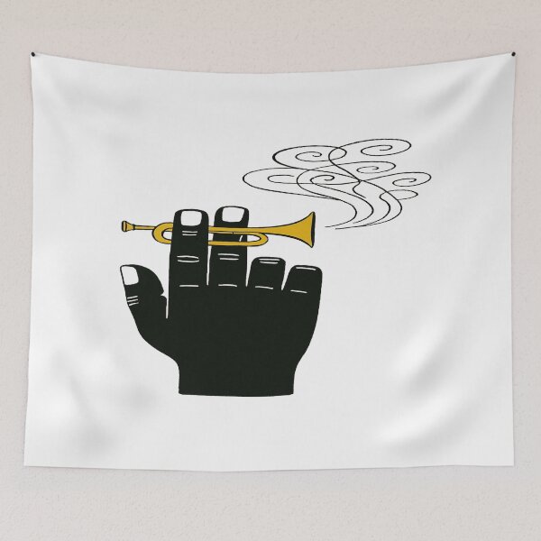 Item preview, Minimal Hand Holding Golden Trumpet – Stylish Music Lover Illustration in Bold Contrast designed and sold by Bright Nest Studio.