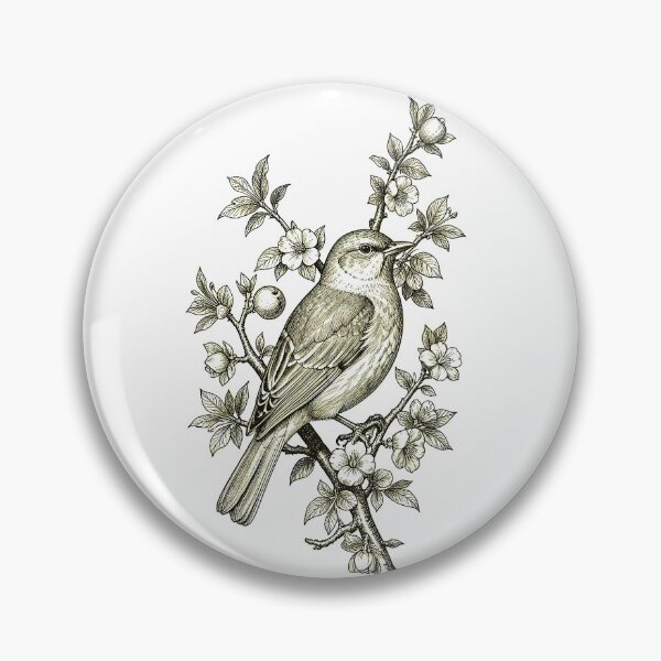 Item preview, Regency Era Cottagecore Songbird on Apple Blossom Branch Vintage Engraving designed and sold by LanaGustavsson.