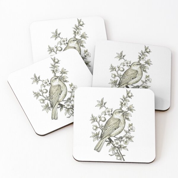 Item preview, Regency Era Cottagecore Songbird on Apple Blossom Branch Vintage Engraving designed and sold by LanaGustavsson.
