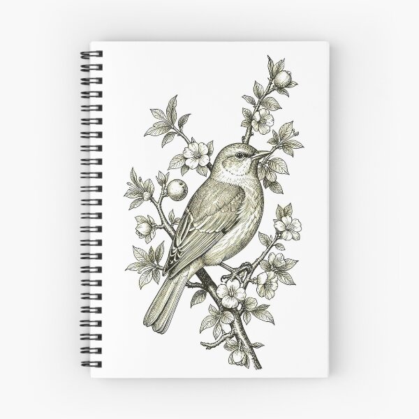 Item preview, Regency Era Cottagecore Songbird on Apple Blossom Branch Vintage Engraving designed and sold by LanaGustavsson.