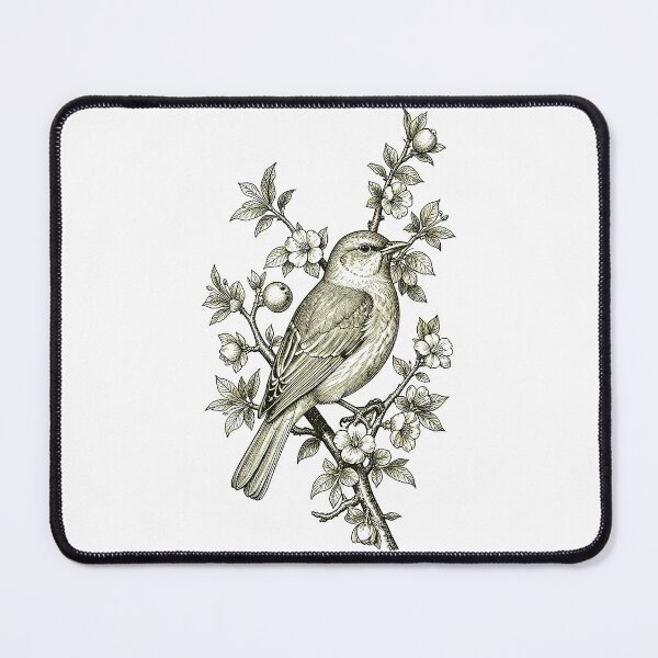 Item preview, Regency Era Cottagecore Songbird on Apple Blossom Branch Vintage Engraving designed and sold by LanaGustavsson.