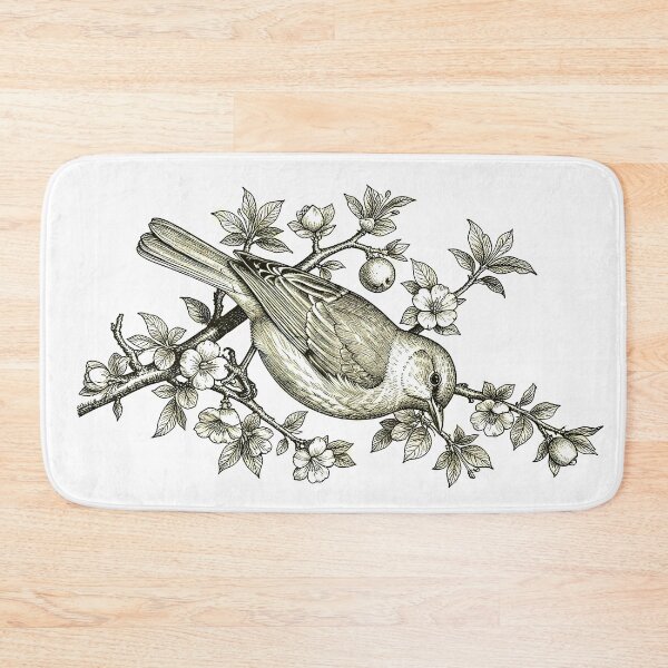 Item preview, Regency Era Cottagecore Songbird on Apple Blossom Branch Vintage Engraving designed and sold by LanaGustavsson.