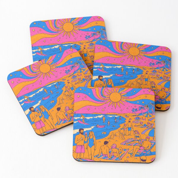 Item preview, Busy Psychedelic Beach Scene – Retro Summer Crowd Illustration designed and sold by DrizzyV.