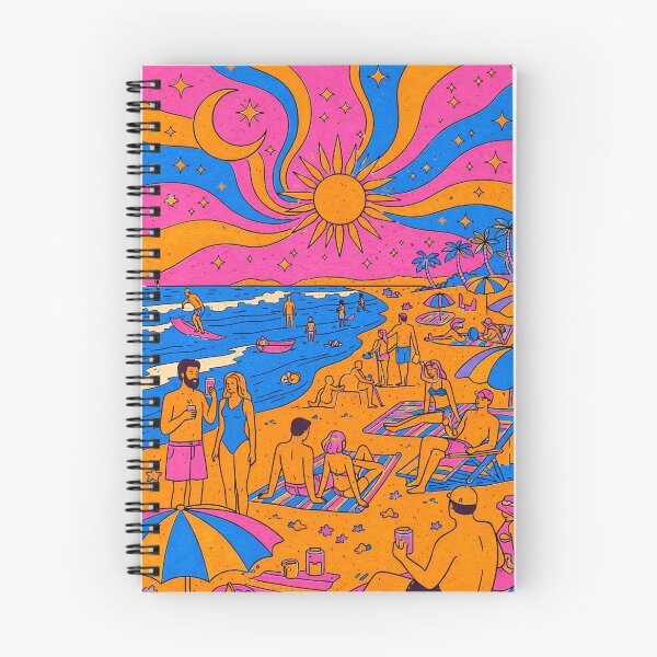 Item preview, Busy Psychedelic Beach Scene – Retro Summer Crowd Illustration designed and sold by DrizzyV.