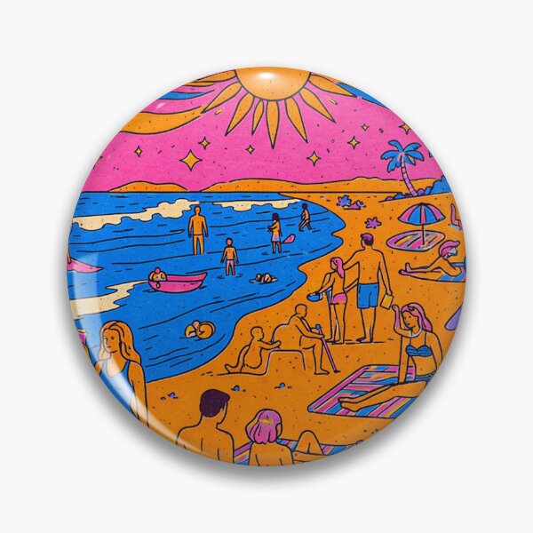 Item preview, Busy Psychedelic Beach Scene – Retro Summer Crowd Illustration designed and sold by DrizzyV.