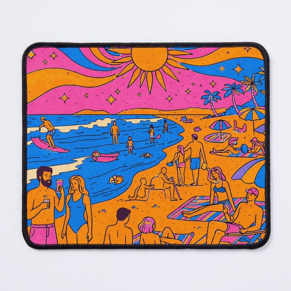 Item preview, Busy Psychedelic Beach Scene – Retro Summer Crowd Illustration designed and sold by DrizzyV.