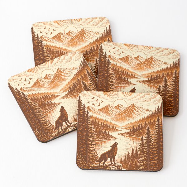 Item preview, Howling Wolf Sunset Landscape – Two Tone Vintage Forest Art designed and sold by DrizzyV.