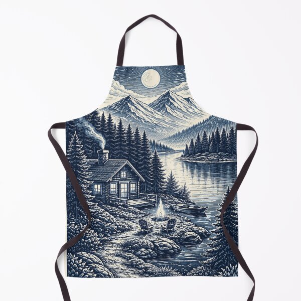 Item preview, Cozy Cabin by the Lake – Night Landscape Two Tone Vintage Art designed and sold by DrizzyV.