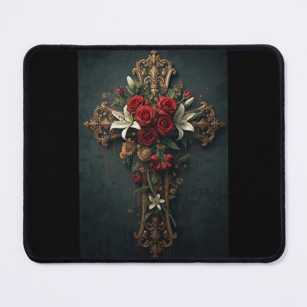 Item preview, Gothic Ornate Golden Cross With Red Roses designed and sold by LakLuxe studio .