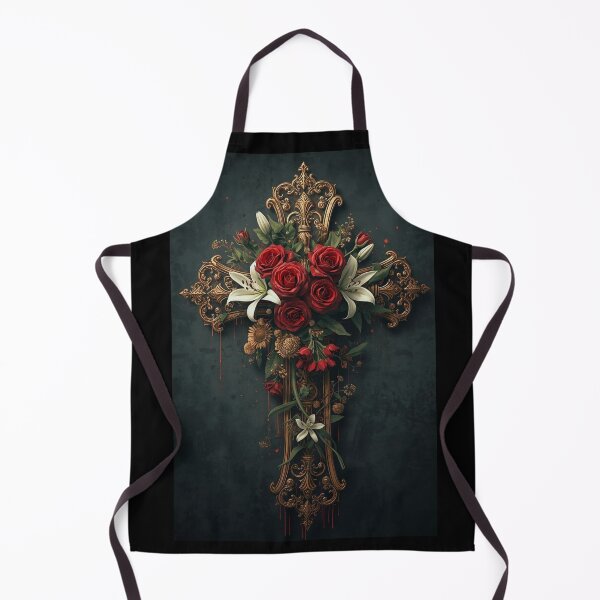 Item preview, Gothic Ornate Golden Cross With Red Roses designed and sold by LakLuxe studio .