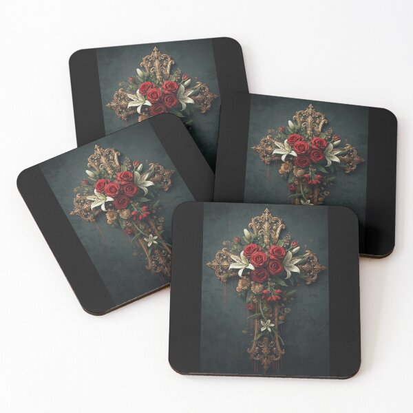 Item preview, Gothic Ornate Golden Cross With Red Roses designed and sold by LakLuxe studio .