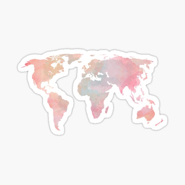 Pink, Turquoise and Orange watercolor world map Sticker