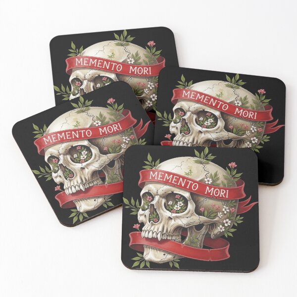 Item preview, Memento Mori Skull Flowers Dead Leaves and Flowers Red Ribbon designed and sold by nuel-art.