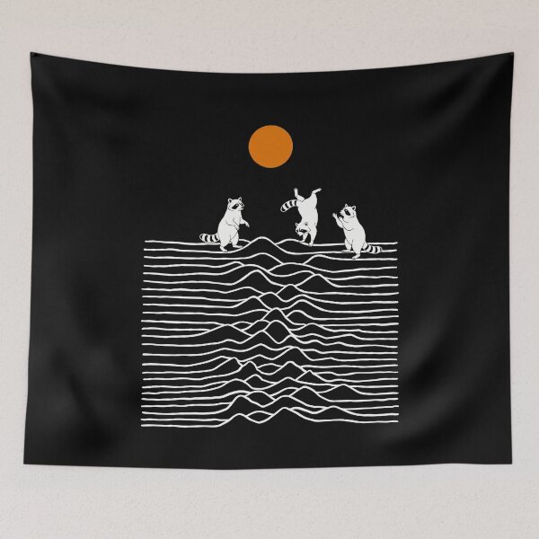 Item preview, Three Raccoons Joy Division Minimalist Art Orange Sun Funny Raccoons designed and sold by Bongocomic.