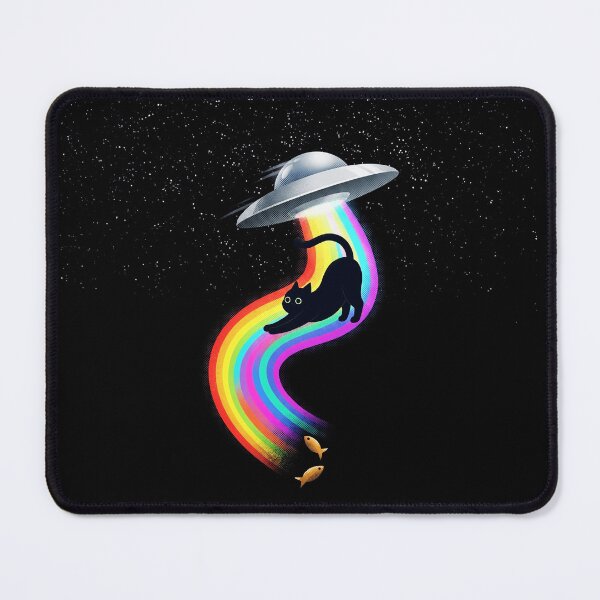 Item preview, Whimsical Black Cat Abduction UFO Rainbow Beam Space Adventure designed and sold by Bongocomic.