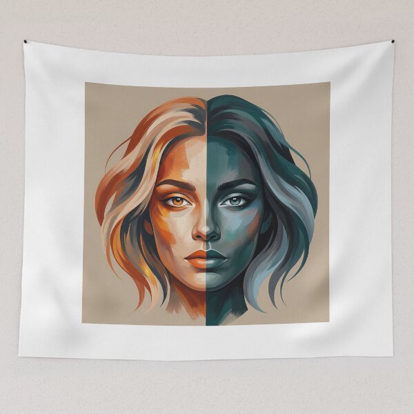Item preview, Duality Abstract Portrait - Warm and Cool Face designed and sold by MaynyStudio.