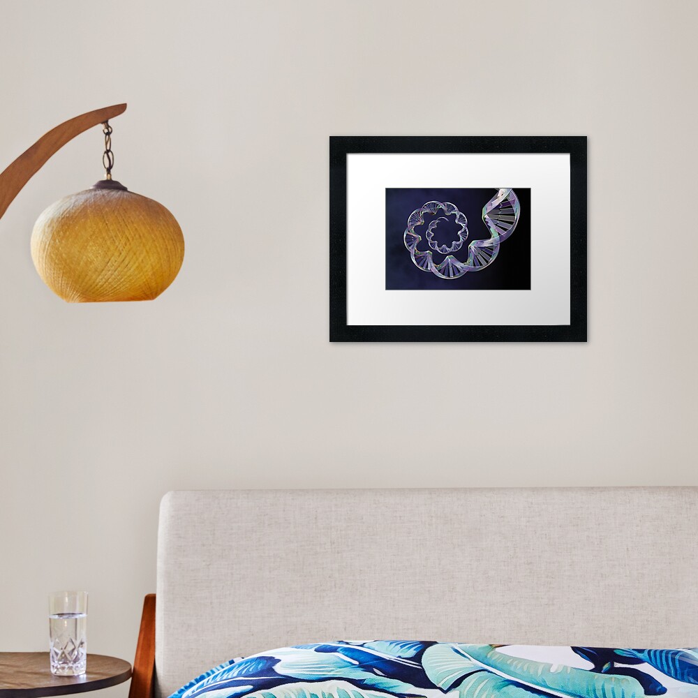 Origins: Double-Helix Blue Spiral DNA Framed Art Print