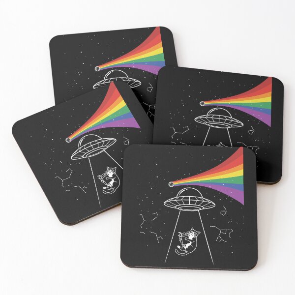Item preview, Funny Cat UFO Abduction Rainbow Beam Space Design designed and sold by Bongocomic.