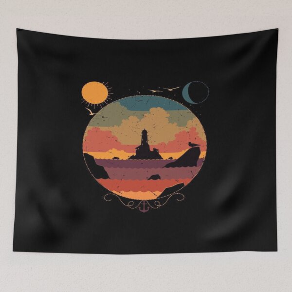 Item preview, Lighthouse sunset horizon voyage designed and sold by NivyasArtistry.