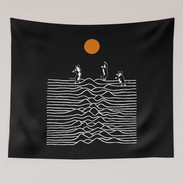 Item preview, Three Cats Joy Division Minimalist Art Orange Sun Funny Cat designed and sold by Bongocomic.