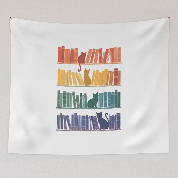Item preview, Colorful Cats And Books Lino Print Bookish Books Reading Animal Lover Autumn Cozy designed and sold by IdunayaStore.