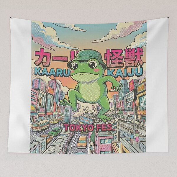 Item preview, Retro Japanese Kaiju Frog Monster Tokyo Fes Graphic Art designed and sold by The Chill Pond.