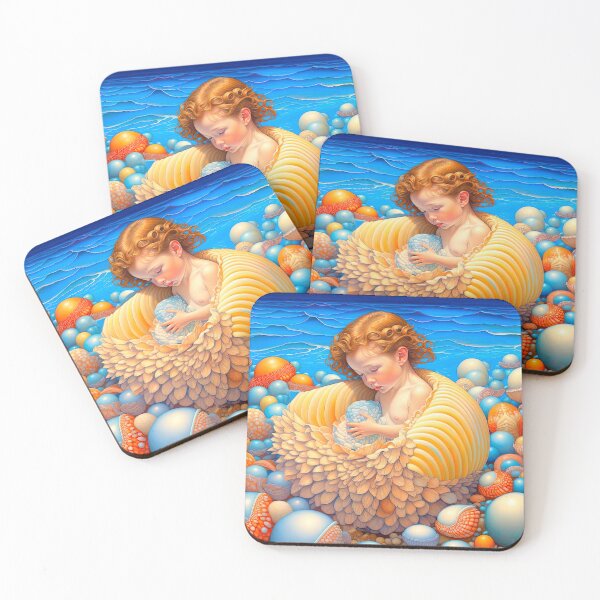 Item preview, Mermaid Baby Playing with Seashells Hyperrealistic Fantasy Ocean Art designed and sold by LanaGustavsson.