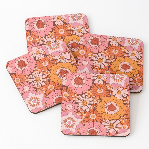 Item preview, 70s Style Orange and Pink Floral Pattern Groovy Vibes Retro Vintage Daisy FlowersDesign designed and sold by CreativeCanvas8.