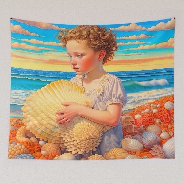 Item preview, Mermaid Baby Playing with Seashells Hyperrealistic Fantasy Ocean Art designed and sold by LanaGustavsson.
