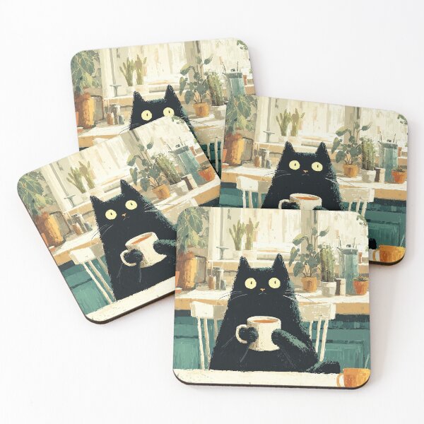 Item preview, Cozy Black Cat with Tea in Kitchen designed and sold by Erika Kaisersot.
