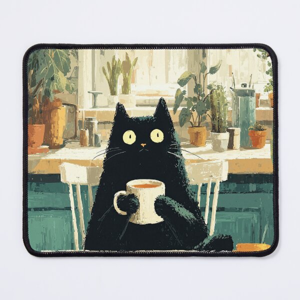 Item preview, Cozy Black Cat with Tea in Kitchen designed and sold by Erika Kaisersot.