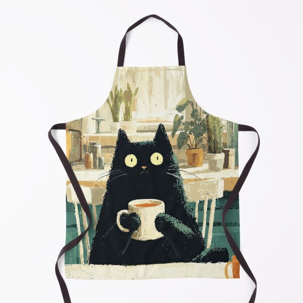 Item preview, Un acogedor gato negro tomando té en la cocina. designed and sold by Erika Kaisersot.