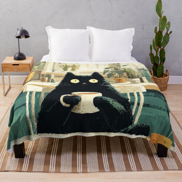 Item preview, Cozy Black Cat with Tea in Kitchen designed and sold by Erika Kaisersot.