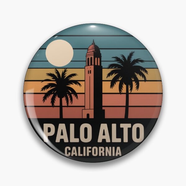 Item preview, Palo Alto California: Retro Tower Palm Sunset Badge designed and sold by CircinusStore.