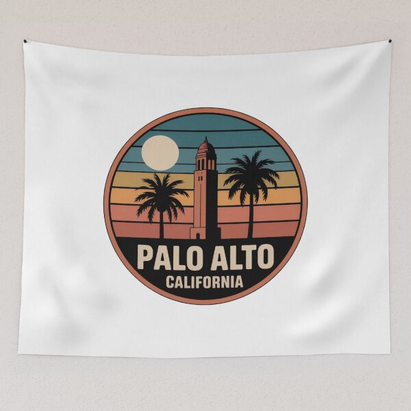 Item preview, Palo Alto California: Retro Tower Palm Sunset Badge designed and sold by CircinusStore.