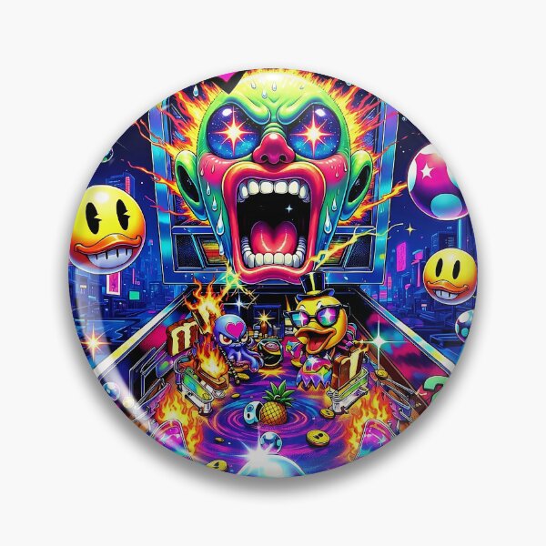Item preview, Pinball Chaos - Psychedelic Japanese Arcade Monster with Flaming Duck & Neon Art designed and sold by David Brookes Digital.