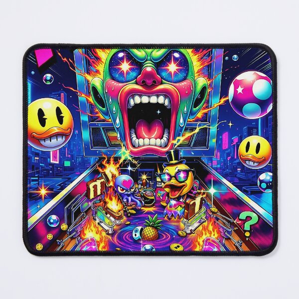 Item preview, Pinball Chaos - Psychedelic Japanese Arcade Monster with Flaming Duck & Neon Art designed and sold by David Brookes Digital.