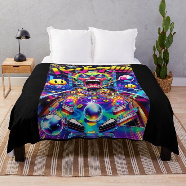Item preview, Pinball Chaos - Psychedelic Japanese Arcade Monster with Flaming Duck & Neon Art designed and sold by David Brookes Digital.
