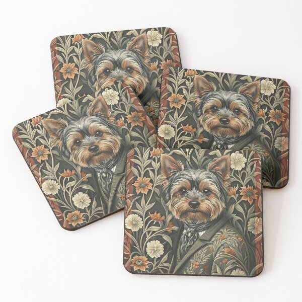 Item preview, Dapper Yorkie Dog Victorian Floral Suit Portrait designed and sold by AntiqueImages.