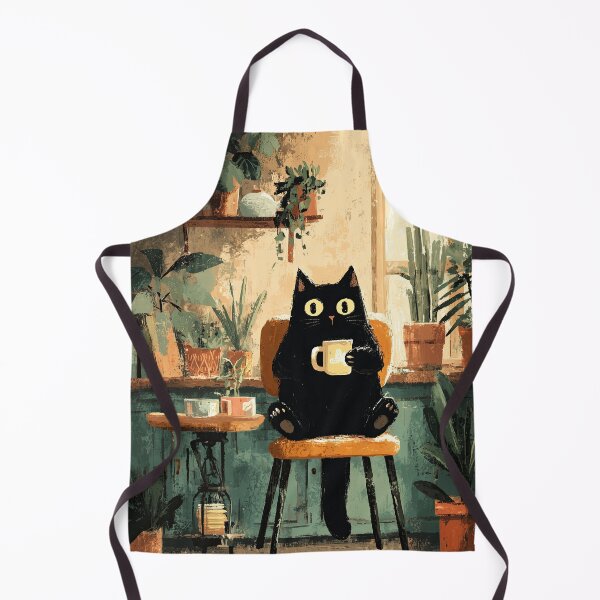 Item preview, Gato negro con café en la cocina de plantas designed and sold by Erika Kaisersot.