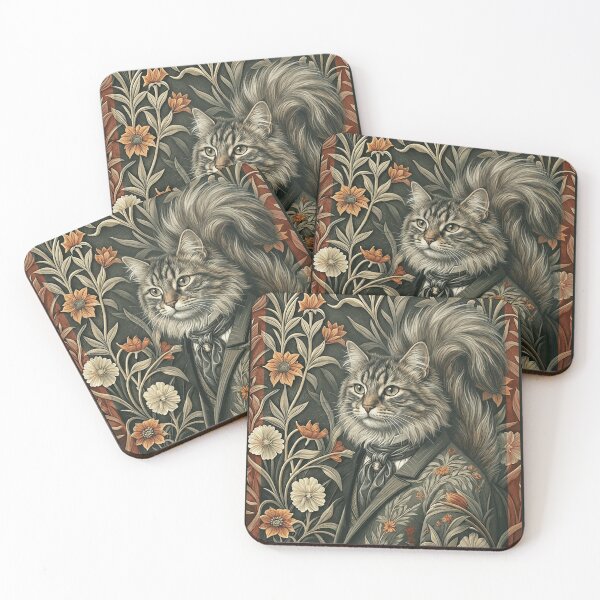 Item preview, Dapper Cat Victorian Floral Suit Feline Portrait designed and sold by AntiqueImages.
